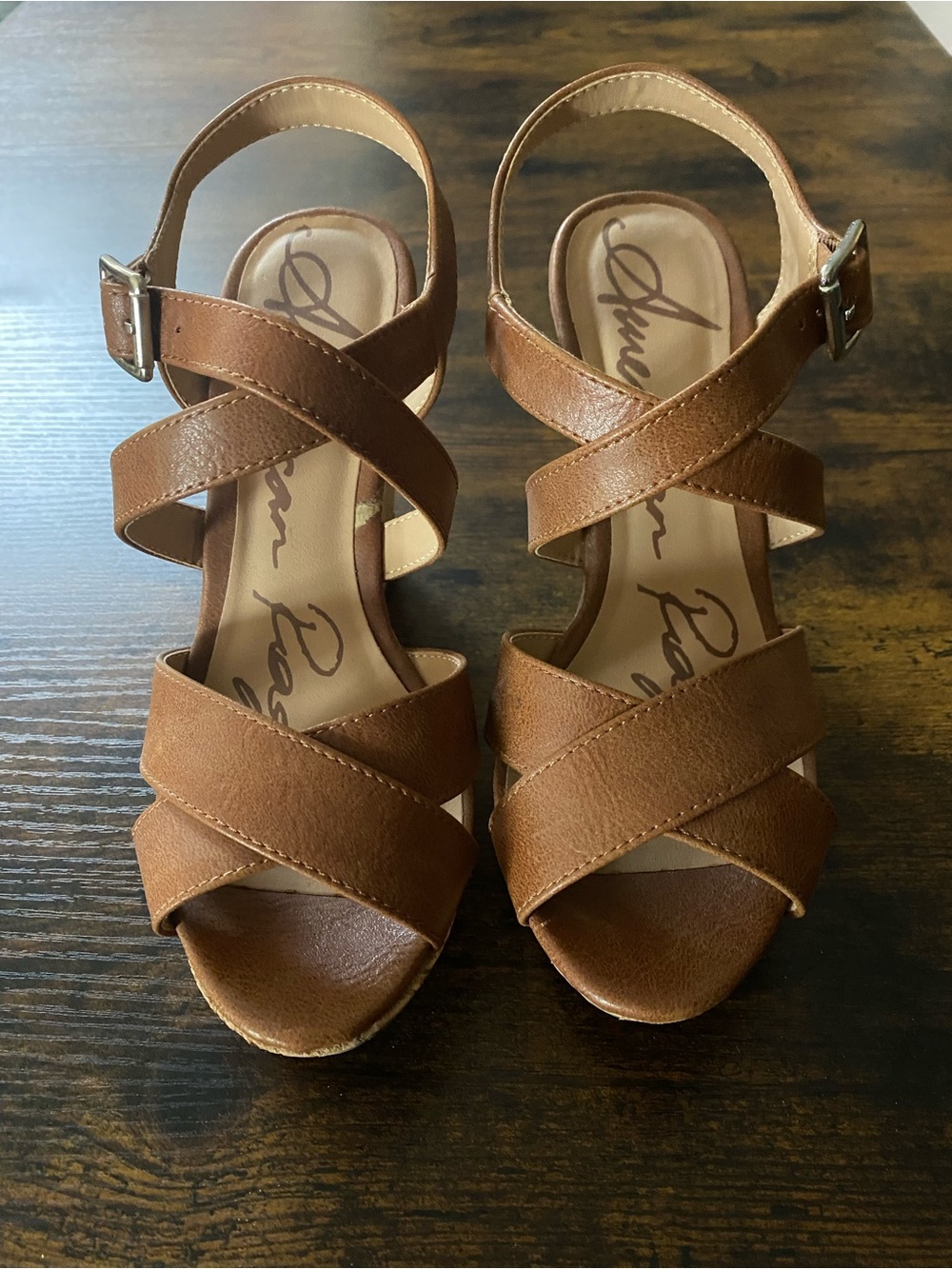 American Rag Cie Women's Tan Strappy Wedge Sandals